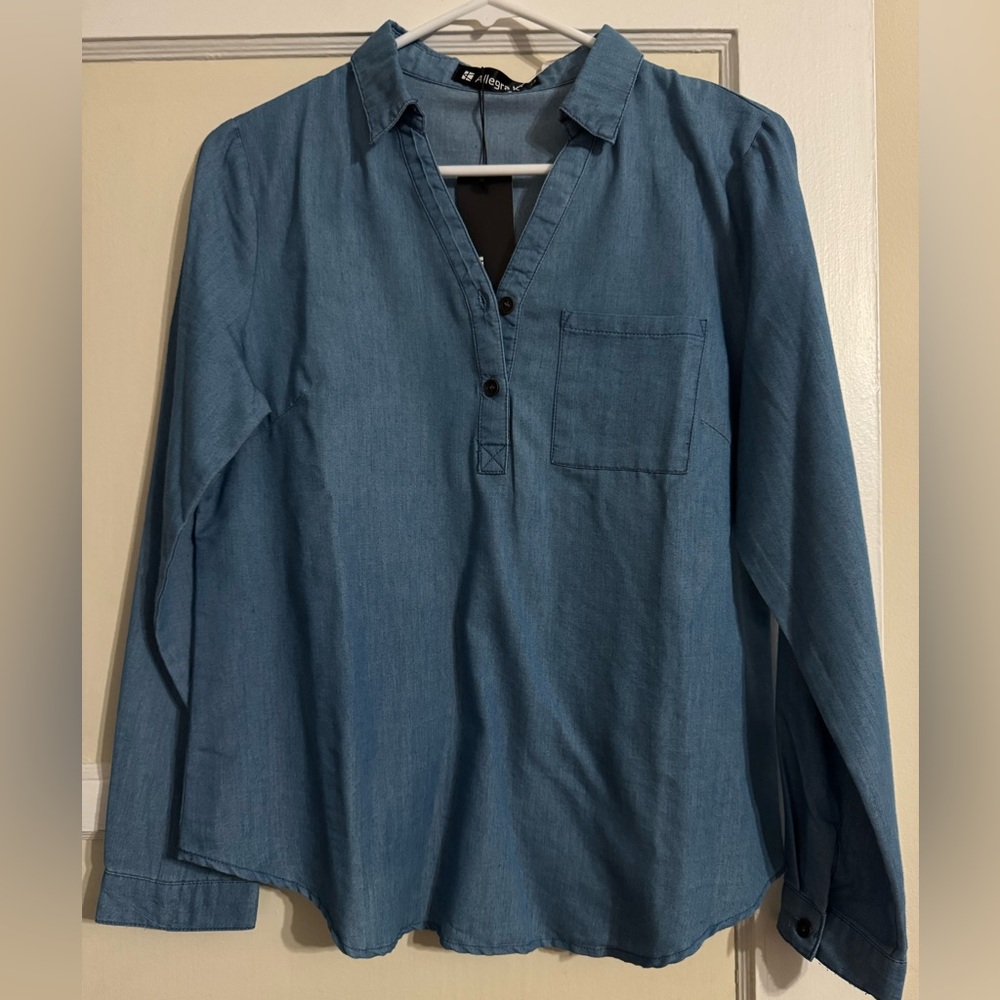 Allegra K Blue Casual Button Down Shirt Relaxed Fit